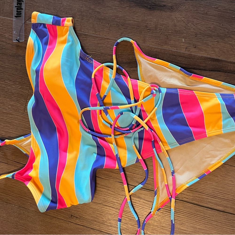 Foreplay ~ Size S Women’s One Piece Swimsuit Vibrant colorful has one shoulder